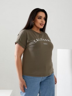 Жіноча футболка California колір світлий хакі р.42/46 432428