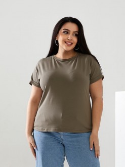Жіноча футболка колір світлий хакі р.56/58 432397