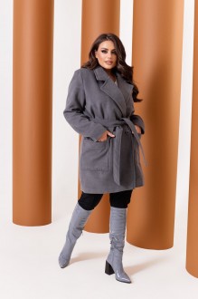 Жіноче пальто із кашеміру на підкладці з поясом сірий р.48/50 376133