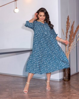 Жіноча вільна сукня міді сіро-блакитного кольору р.54/56 421005