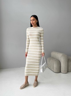 Жіноча сукня міді у смужку колір беж-білий р.42/46 449396