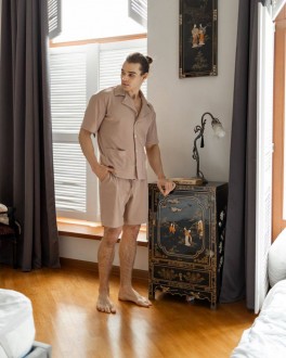 Чоловічий піжамний костюм колір бежевий р.XL 453370