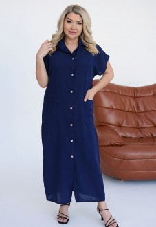 Жіноча сукня із льону колір синій р.62/64 459371