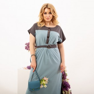 Жіноча сукня міді з поясом блакитного кольору р.52/54 432717