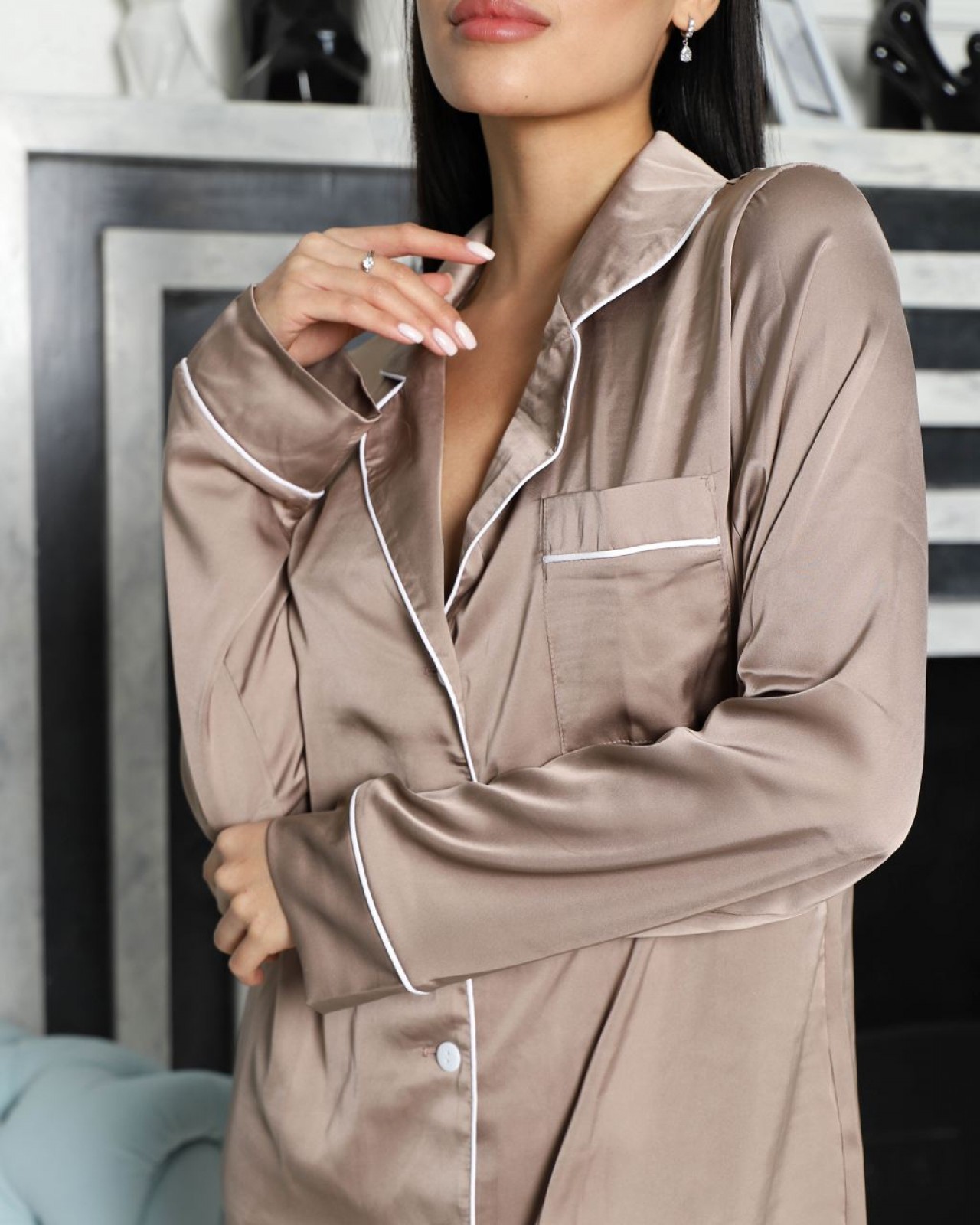 Жіноча піжама шовк Армані Jesika бежевого кольору р.L 380633