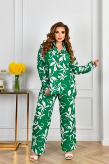Жіночий костюм-двійка з софту колір зелений р.56/58 455659
