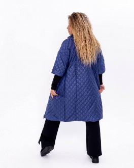 Жіноча куртка-пальто з плащової тканини синього кольору р.58 377516