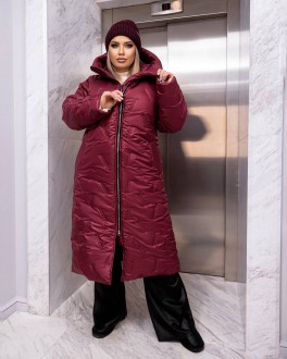 Жіноче стьобане тепле пальто колір бордовий р.54/56 448572