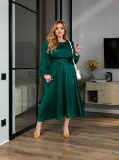 Жіноча сукня міді з шовку колір смарагдовий р.54/56 459432