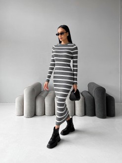 Жіноча сукня міді у смужку колір сірий-білий р.42/46 449394