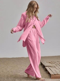 Жіночий лляний костюм двійка колір рожевий р.56/58 459261