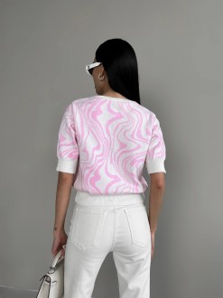 Жіноча футболка з хвилеподібним малюнком колір молочний-рожевий р.42/46 432200