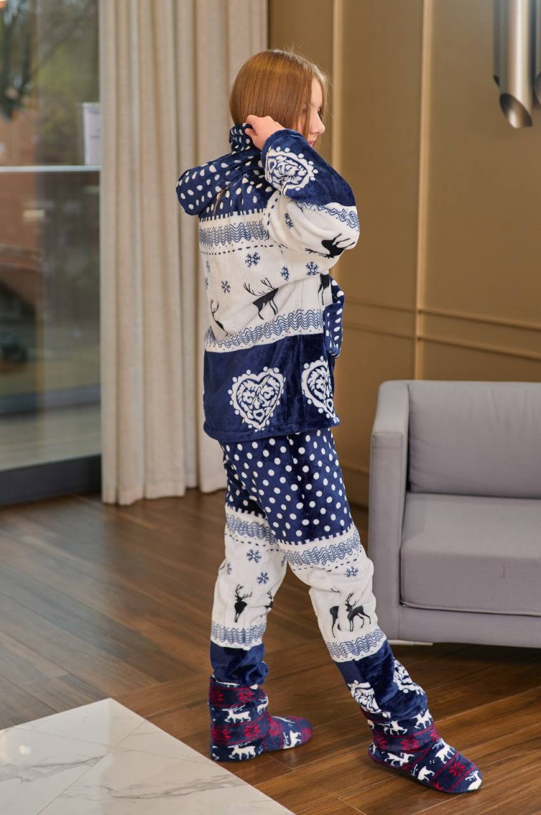 Домашній теплий костюм дитячий з махри ЗД синій з оленями р.34/36 385797