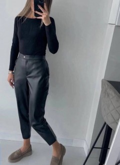 Жіночі штани з еко шкіри колір чорний р.42/44 447363