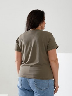 Жіноча футболка LOVE колір світлий хакі р.42/46 432436