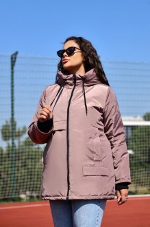 Жіноча демісезонна куртка з плащової тканини колір мокко р.48/50  357772