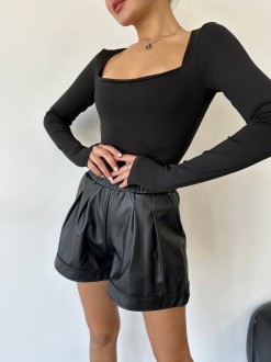Жіночі шорти із матової еко-шкіри колір чорний р.50/52 448921