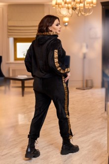 Жіночий прогулянковий костюм велюровий чорного кольору р.56/58 433348