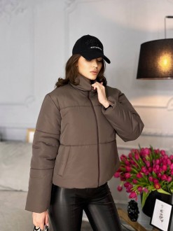 Жіноча укорочена куртка тепла колір шоколад р.46/48 448702