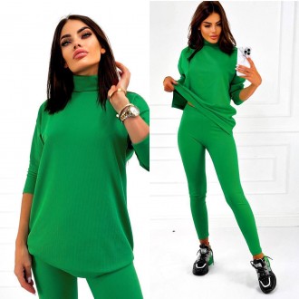 Жіночий костюм лосини та кофта колір зелений р.46/48 450070