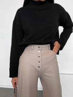 Жіночі штани з еко-шкіри колір кавовий р.44 443405