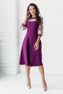 Жіноча сукня зі вставками із принтованого шифону фіолетова р.48/50 381713