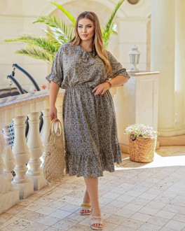 Жіноча вільна сукня із софту колір оливка р.52/54 436706