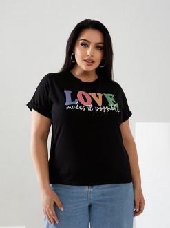 Жіноча футболка LOVE колір чорний р.48/50 432468