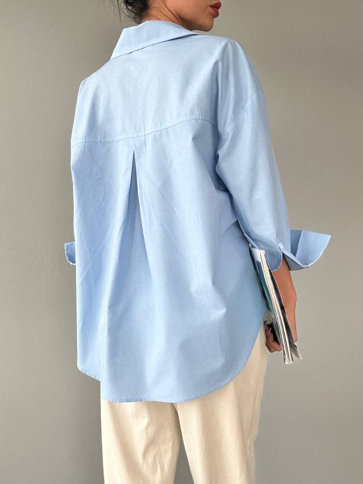 Жіноча базова сорочка з бавовни колір блакитний р.42/46 449325