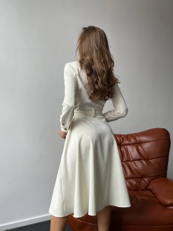 Жіноча сукня із вельвету з поясом колір молочний р.50/52 450331