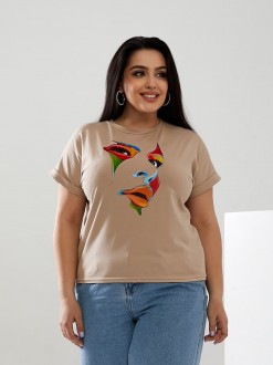 Жіноча футболка FACE колір бежевий р.56/58 433161