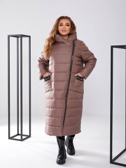 Жіноча куртка-пальто із плащової тканини колір мокко р.56/58 448517
