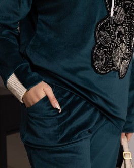 Жіночий костюм двійка з велюру колір смарагдовий р.54/56 449891