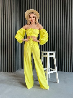 Жіночий  костюм топ і штани колір лимонний р.XS 435071
