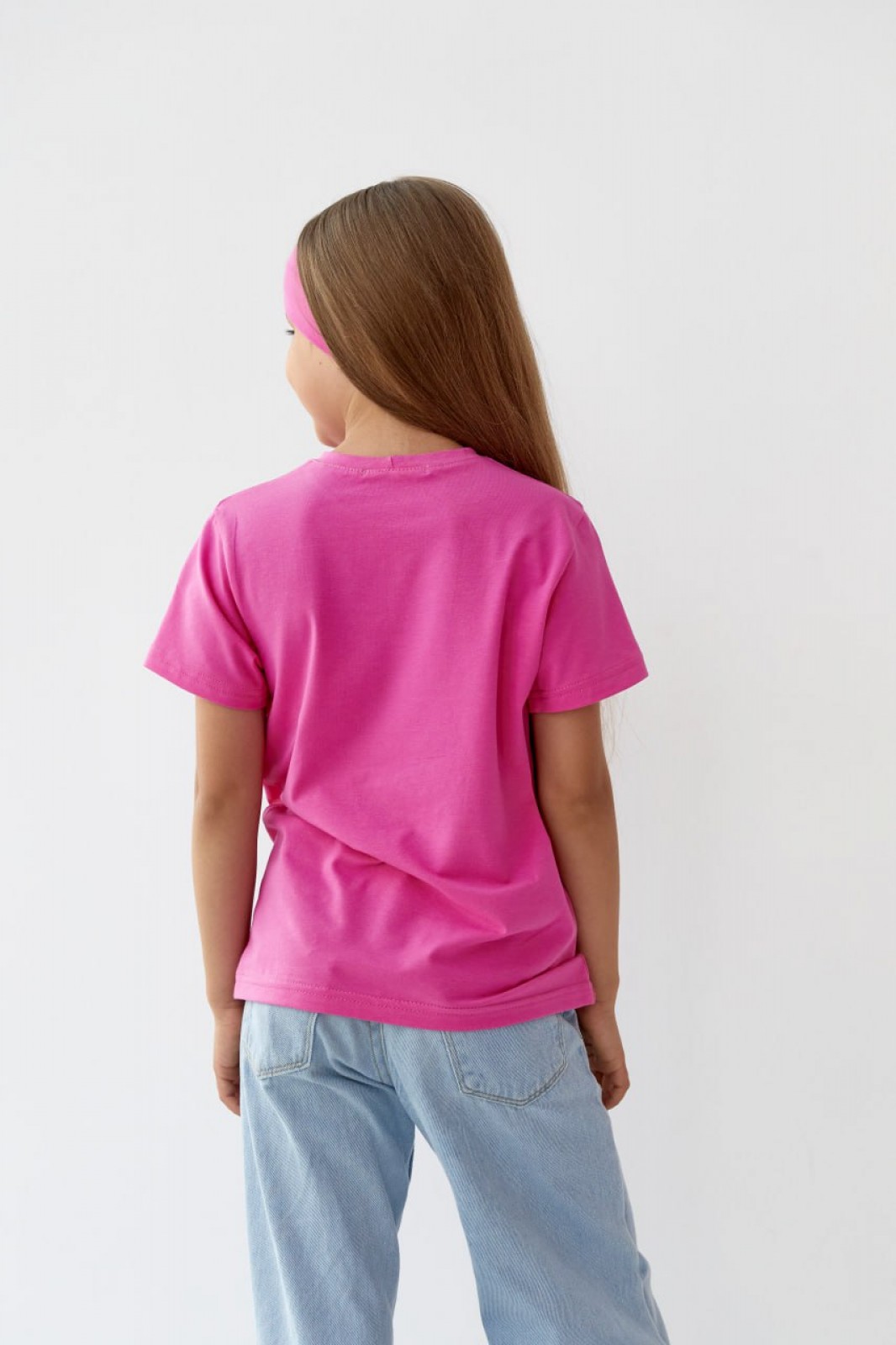 Базова дитяча однотонна футболка колір рожевий р.128 441099