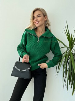 Жіночий светр із блискавкою на горловині зеленого кольору р.42/46 391548
