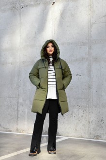 Жіноча куртка-пальто із плащової тканини колір хакі р.48/50 448371