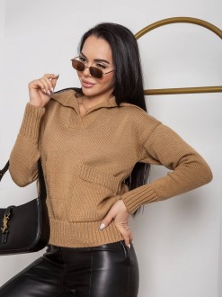 Жіночий светр із двома кишенями бежевого кольору р.42/46 405084