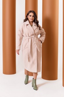 Пальто жіноче з кашеміру на підкладці з поясом бежевого кольору р.48/50 376104