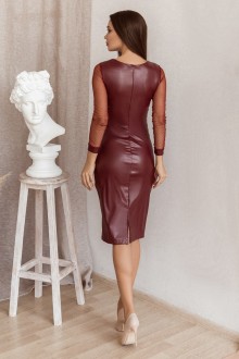 Жіноча сукня міді з еко шкіри бордового кольору р.44/46 384876
