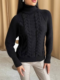 Жіночий в'язаний светр з об'ємними рукавами колір чорний р.42/46 443580