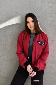 Жіноча куртка бомбер колір бордовий р.48/50 450747