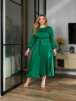 Жіноча сукня міді з шовку колір зелений р.62/64 459430