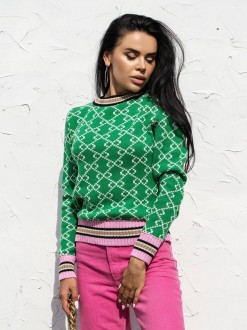 Жіночий светр із бавовни зеленого кольору з візерунком 396897