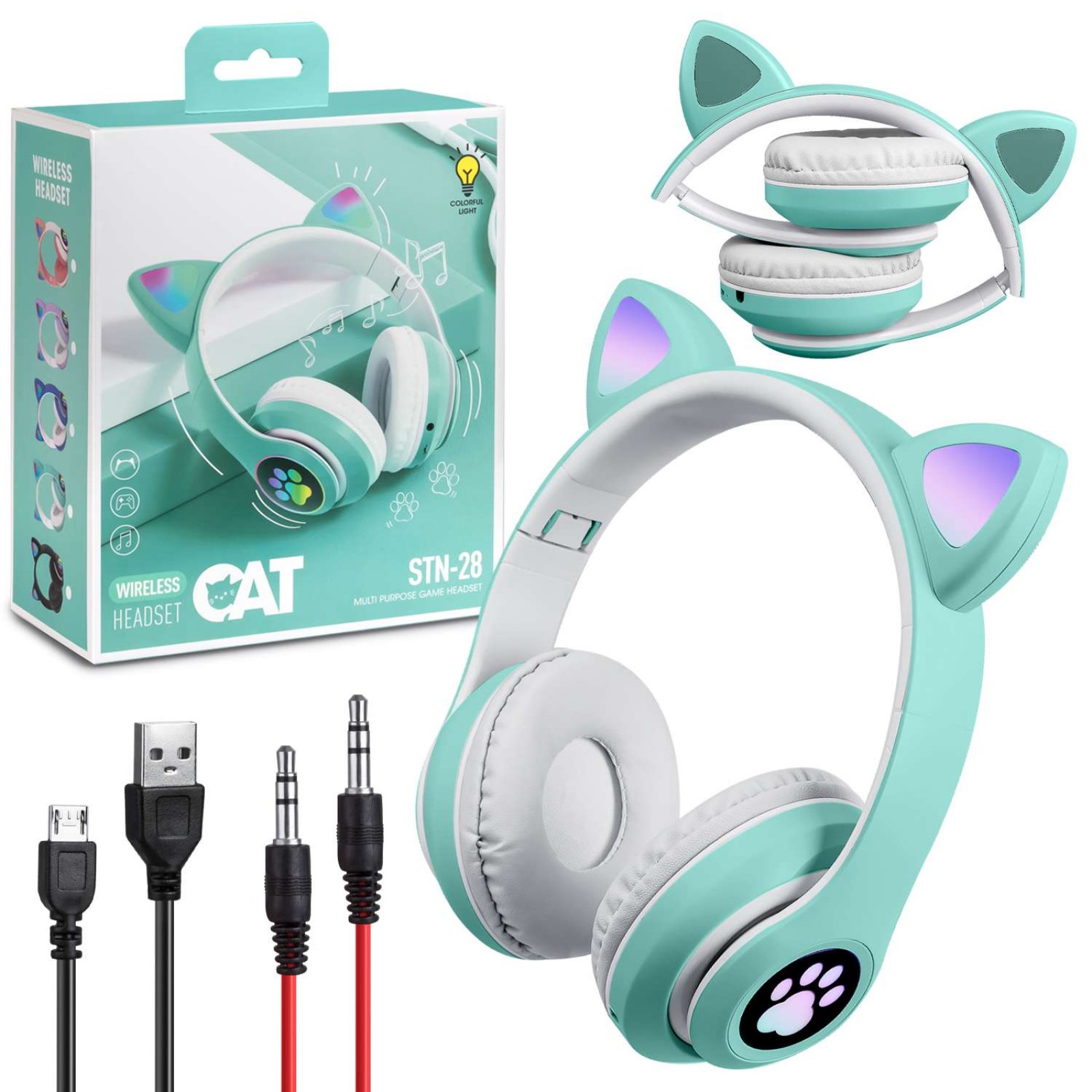 Бездротові Bluetooth навушники Wireless CAT STN-28 чорні, рожеві, бірюзові SKL118-322121