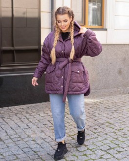 Жіноча куртка з поясом колір фіолет р.54/56 440925