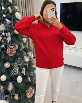 Жіночий светр з високим коміром червоного кольору. р.48/52 386481