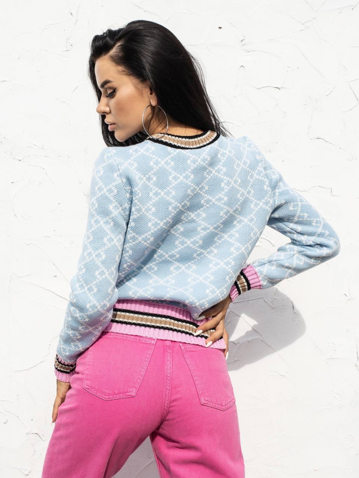 Жіночий светр із бавовни блакитного кольору з візерунком р.42/46 405080