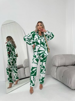 Жіночий костюм із шовкового софту колір зелений р.46/48 454758