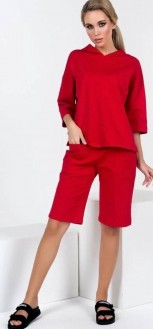 Жіночий костюм двійка з шортами колір червоний р.42/44 453621